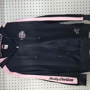 HARLEY DAVIDSON Womans Pink/Blk Fleece Zip-Up Hoodie